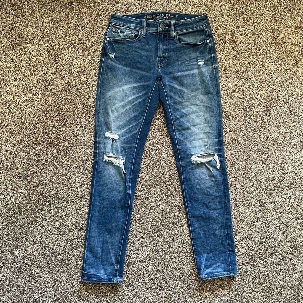 AE American Eagle skinny blue jeans men’s size 28x32 holes ripped distressed